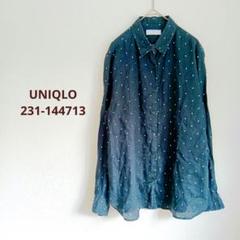 UNIQLO　水玉模様長袖シャツ　麻100% ドット柄　L　231-144713