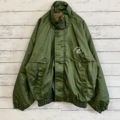 古着✨アウター（M）ジャケット 中綿 ハイネック カーキ ナイロン 防寒 羽織