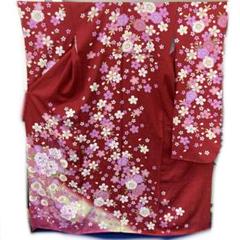 ☆中古品☆振袖 単品 正絹 赤系花模様B級品キズ有り振袖 - メルカリ