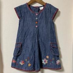 next ネクスト デニムワンピース 刺繍 お花 ハート キッズ104cm