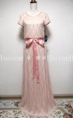 【新品】アドリアナパペル US10 美しいローズピンクのロングレースドレス 新品】アドリアナパペル US10 美しいローズピンクのロングレース