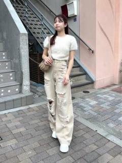 CHICO ダメージワイドデニムパンツ
