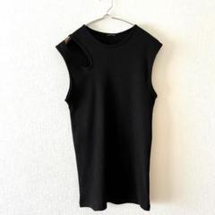 ☆ ノースリーブリブカットソー タンクトップ チュニック丈 肩開き F