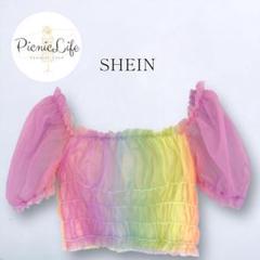 美品【シーイン】レインボーカラーシアーシャーリングトップス キッズ130〜140