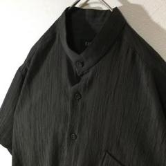 【個性派古着】半袖デザインシャツ　バンドカラー　くすみカラー　しわ加工　　M