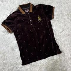 MARK&LONA ポロシャツ　ベロア　スカル　ゴールド　ロゴ　M
