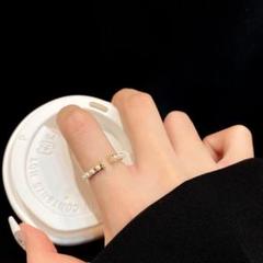 【新作】新品　韓国　リング　ゴールド　シンプル　フリーサイズ　パール