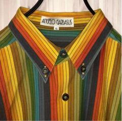 90s ANGELO GARBASUS マルチストライプシャツ キャラ刺繍