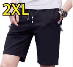 【2XL】 ハーフパンツ 短パン メンズ 伸縮性ウエストバンド ブラックd