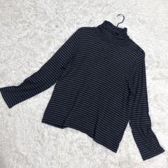 23区✨美品　タートルネック　ボーダー柄　オンワード　薄手　ブラック　（46）