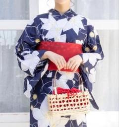 花柄浴衣・赤いリボン帯・かごバッグ セット ハニーズ 花柄浴衣・赤いリボン帯・かごバッグ セット ハニーズ - メルカリ