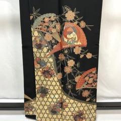 C65正絹　黒留袖　比翼付　五つ紋　金銀箔　着物　美品 C996正絹 黒留袖 比翼付 五つ紋 金駒刺繍金箔花紋 未使用しつけ