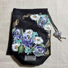 紫薔薇の500ml専用ペットボトル巾着 トールペイント 手書き
