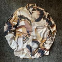 廃盤 デザイン ZARA 総柄シャツ レーヨン 100% マーブル柄 レトロ