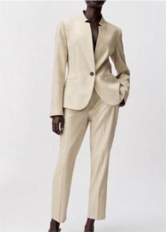 【美品】ZARA ザラ ノーカラー セットアップ パンツスーツ ライトベージュ 2025年最新】ZARA 季節感：春 レディース ビジネス パンツスーツ