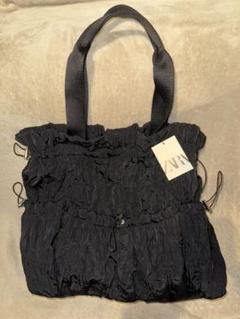 ZARA ギャザートートバッグ ブラック 6836410 - メルカリ