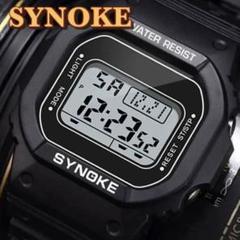 新品 SYNOKEスポーツデジタル防水スクエアウォッチ メンズ腕時計ブラック3F
