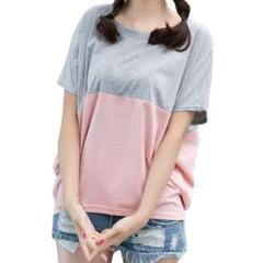 ツインカラー Tシャツ 半袖 レディース ゆるシャツ 体型カバー 韓国風