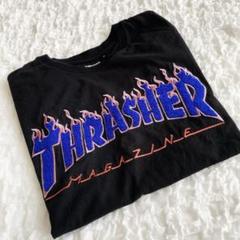 【THRASHER】刺繍　炎モコモコロゴTシャツ　ブラック　メンズ　Mのサムネイル