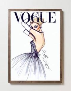 【最終値下げ】VOGUE アンティークポスター ポスター アートポスター 額付き G123 アートポスター インテリア VOGUE シンプル モノトーン