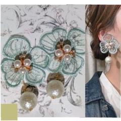 1038-b＊２way 空色ブルー 刺繍フラワー スティックパール