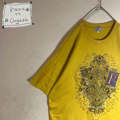 【Tシャツ】半袖　刺繍デザイン　カーキ　アームデザイン　使用感　古着