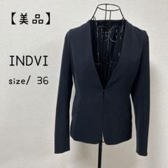 1837A 美品 インディヴィ ノーカラージャケット 黒 XL ストレッチ INDIVI（インディヴィ）の「◇【SALEジャケット人気NO.1