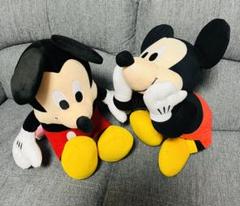 ディズニー ミッキー Lぬいぐるみ ＆　ほおづえ超BIGぬいぐるみ　セット