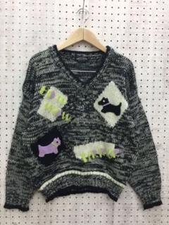 レトロ KOREA製古着 MILK POT シュナウザーパッチ ミックスニット