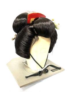 銀杏返し、小サイズ(黒、網無しタイプ)中古舞踊かつら、日本髪