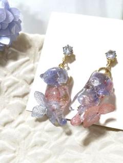 新カラー♡秘密の紫陽花妖精猫ピアス　可愛い