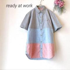 パッチワーク 半袖 シャツ Wボタン ブラウス（L） レディアットワーク