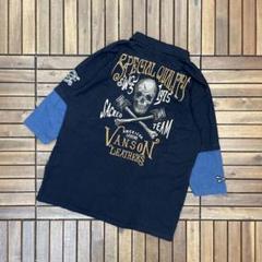 VANSON 七分袖 切替 ポロシャツ ドクロ刺繍⭐︎のサムネイル