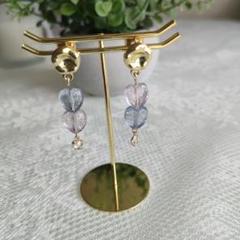 （一点物）♡＊青紫ピンクのハート型ビーズピアス♡＊