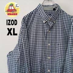 USA古着 IZOD　長袖ボタンシャツXL　ブルーホワイト　チェック