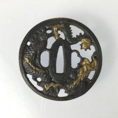 七宝繋ぎ図透かし鍔　縦74mm横71mm厚さ4mm 時代物　刀装具 七宝繋ぎ図透かし鍔縦74mm横71mm厚さ4mm 時代物刀装具