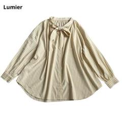 (1040)Lumier リュミエル　長袖　ストライプ　シャツ　ボウタイ　M