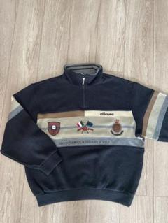 古着y2k 90s ellesse ネイビー ストライプ ジップアップセーター