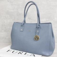 △FURLA フルラ ハンドバッグ レザー ブルー水色ゴールド金具