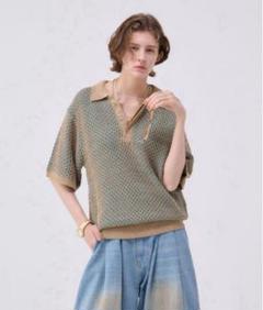 soerte マルチカラージャガードニットポロ ブラウン SIZE2 soerte マルチカラージャガードニットポロ ブラウン SIZE2