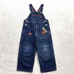 ミキハウス【100】紺 キャラクター刺繍入り オーバーオール デニム 綿100％