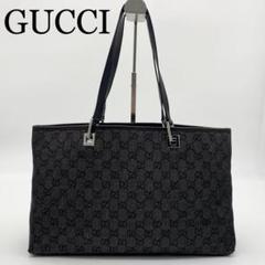 GUCCI　トートバッグ　GG柄　キャンバス×レザー　黒　肩掛け可　A4収納可のサムネイル