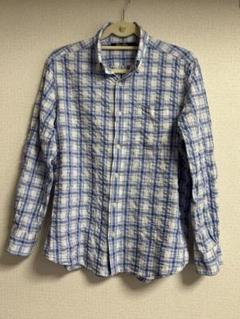 Back Point 長袖総絞り調シャツ Lサイズ 青白チェック