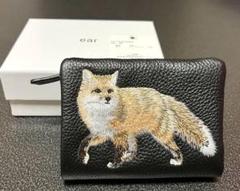 ear PAPILLONNER 牛革・フォックス柄刺しゅう折り財布 新品未