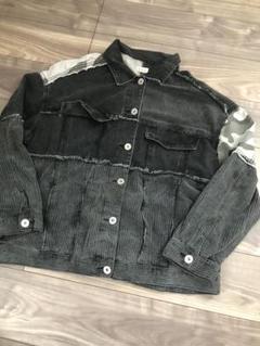 リメイクブラックデニムGジャン　ジャケットパッチワーク　カモフラ　コーデュロイ