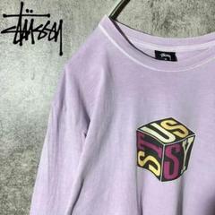 [大人気]　ステューシー　ロングTシャツ　プリント　立方体ロゴ　存在感　キューブ