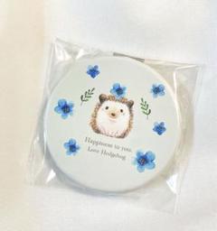 ただいま在庫なし　コンパクトミラー［ネモフィラとハリネズミ］水彩イラスト　手鏡 ただいま在庫なし コンパクトミラー［ネモフィラとハリネズミ