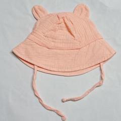ベビー 帽子 日除け 可愛い くま 耳付き帽子 つば広 3-12ヶ月 ピンク