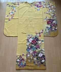 美品　振袖　縮緬　黄色地