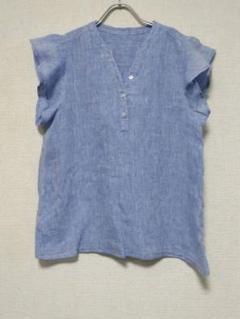 ユナイテッドアローズ くすみブルー美品　リネン　ノースリーブブラウス